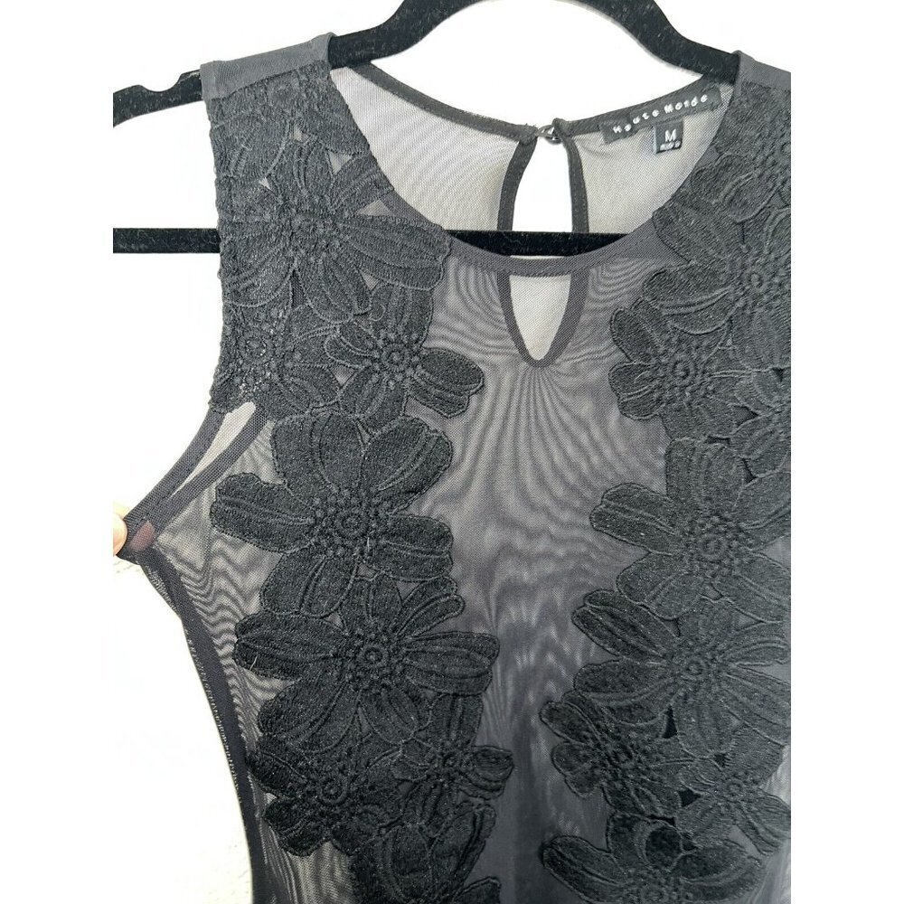 HAUTE Monde Black Bodysuit Sheer Floral Sleevless Size M Womens Sexy G - Picture 5 of 11
